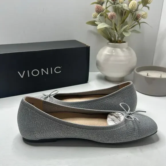 Vionic Klara Knit Square Toe Flats Silver Women's 7 Narrow Comfort Arch Support - Picture 5 of 11